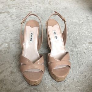 Miu Miu nude patent leather wedges in amazing condition!